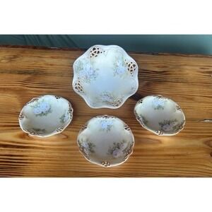 4-PC Antique Royal Bayreuth Ivory KL Bavaria Hand‎ Painted Pierced Rim Bowls